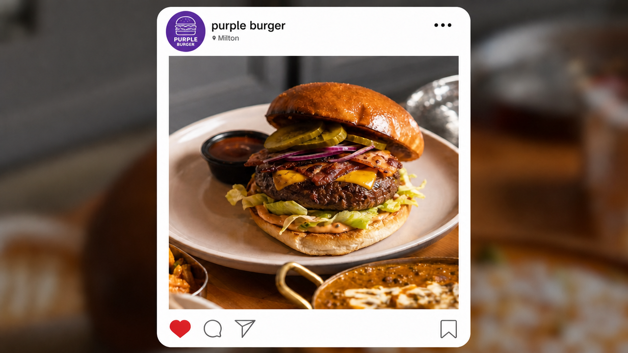 photo d'un post instagram du compte Dishop, qui montre une photo pro d'un burger double fromage.
