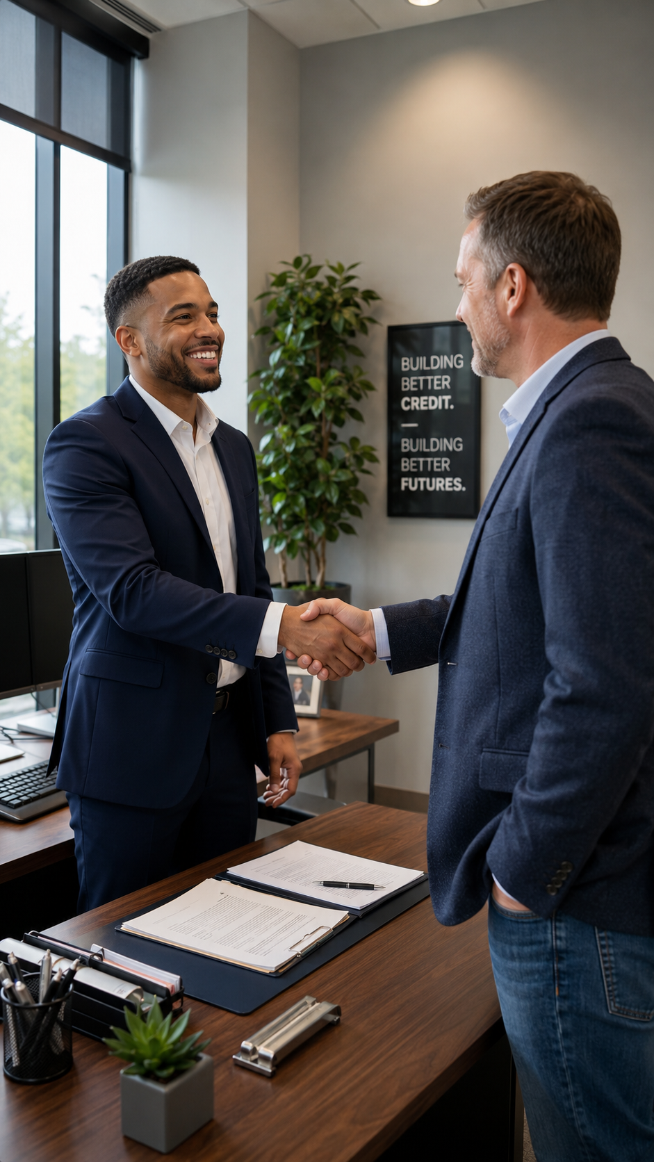 Business owners shaking hands after securing capital