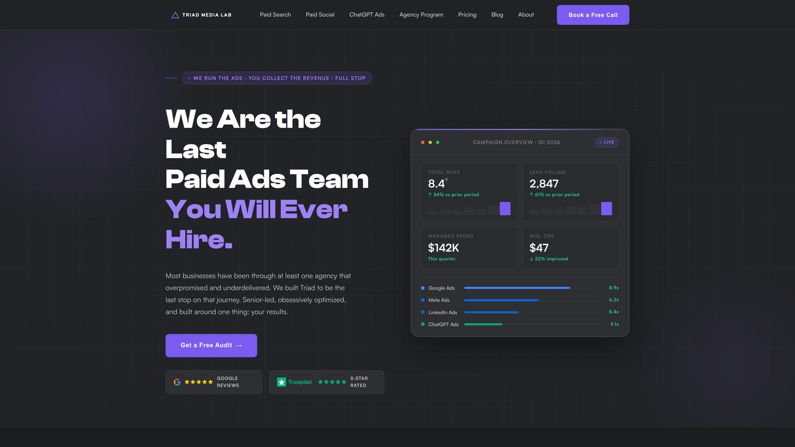Screenshot of Triad Media Lab website