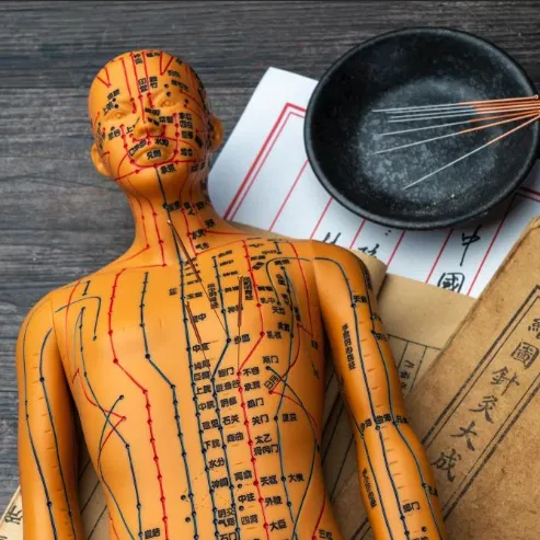 Technique de Tui Na appliquée sur le dos d'un patient en acupuncture