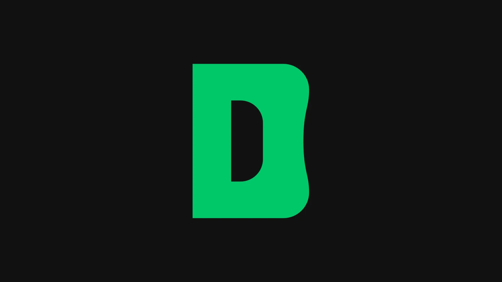 The Dresdon D Mark, a capital D with a concave right edge, in Signal Green on ink