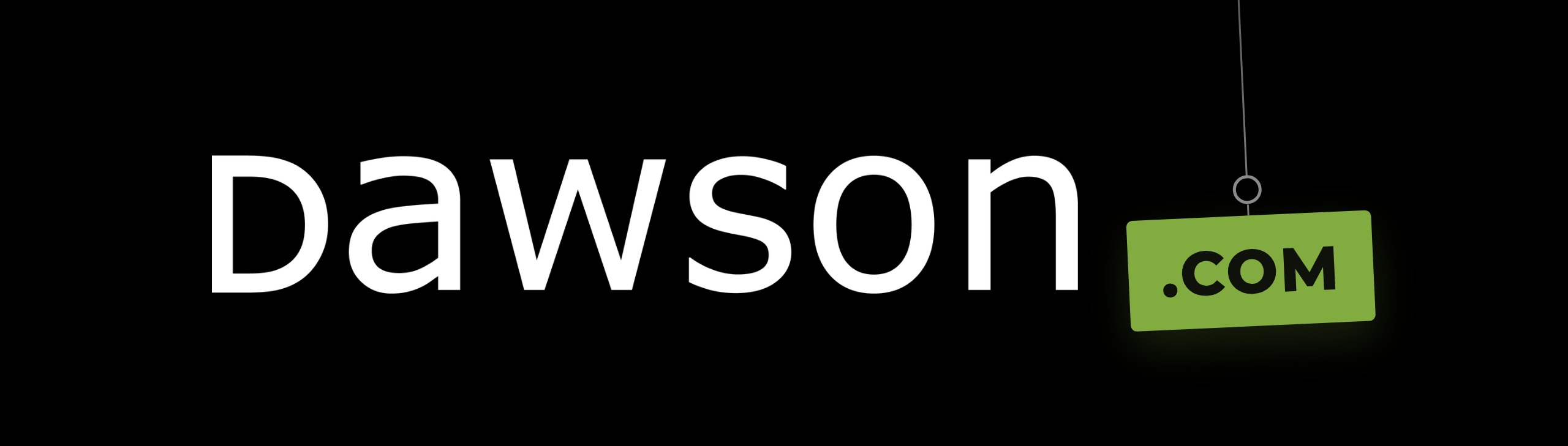 dawson.com — the Dawson wordmark with the .COM hanging from a crane hook