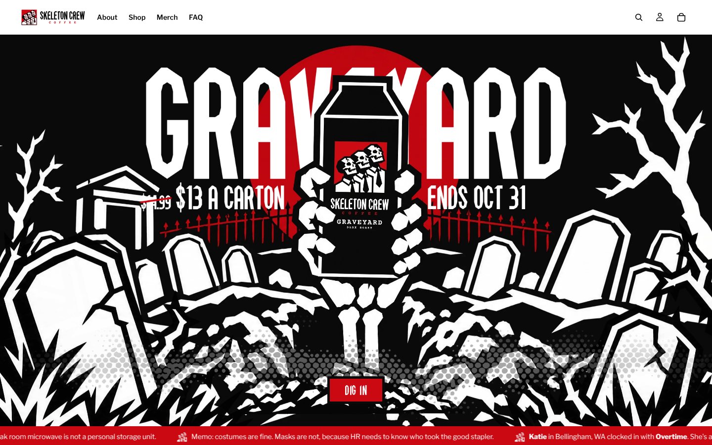 The Skeleton Crew homepage during the Graveyard takeover