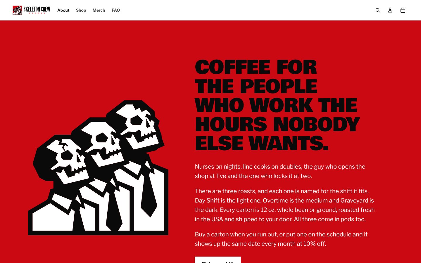The About page: coffee for the people who work the hours nobody else wants