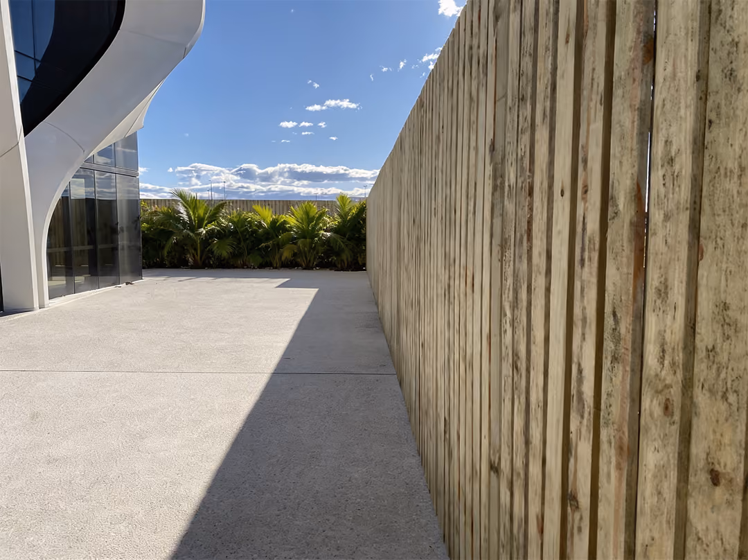 Commercial timber slat fencing project by Synergy Fencing in Brisbane