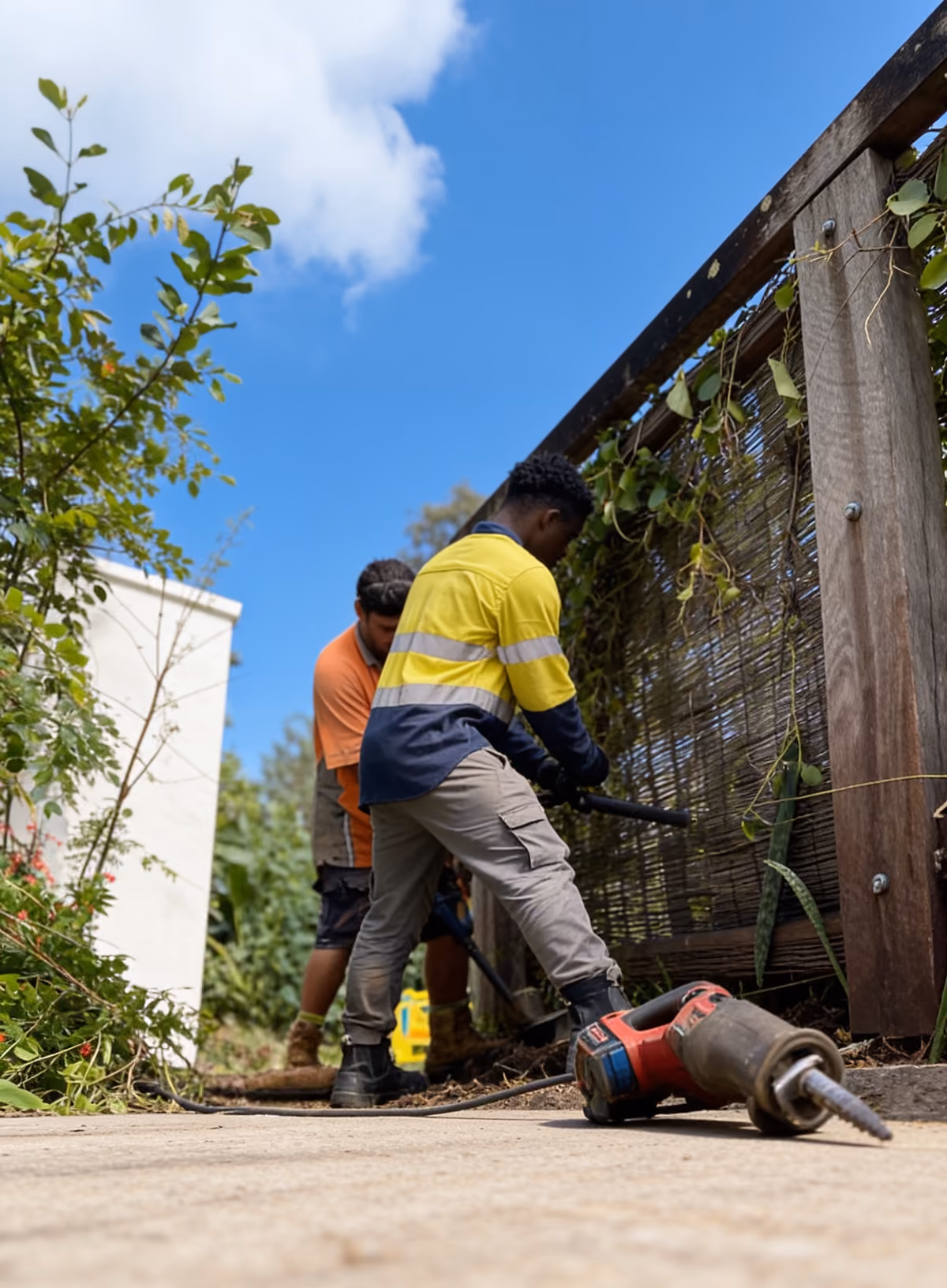 Synergy Fencing team member greeting a client at their Brisbane property