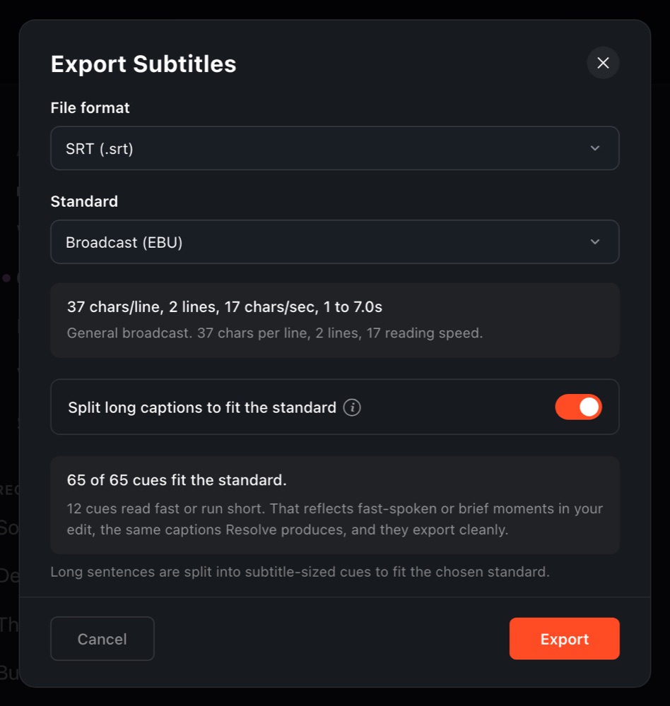 Export subtitles