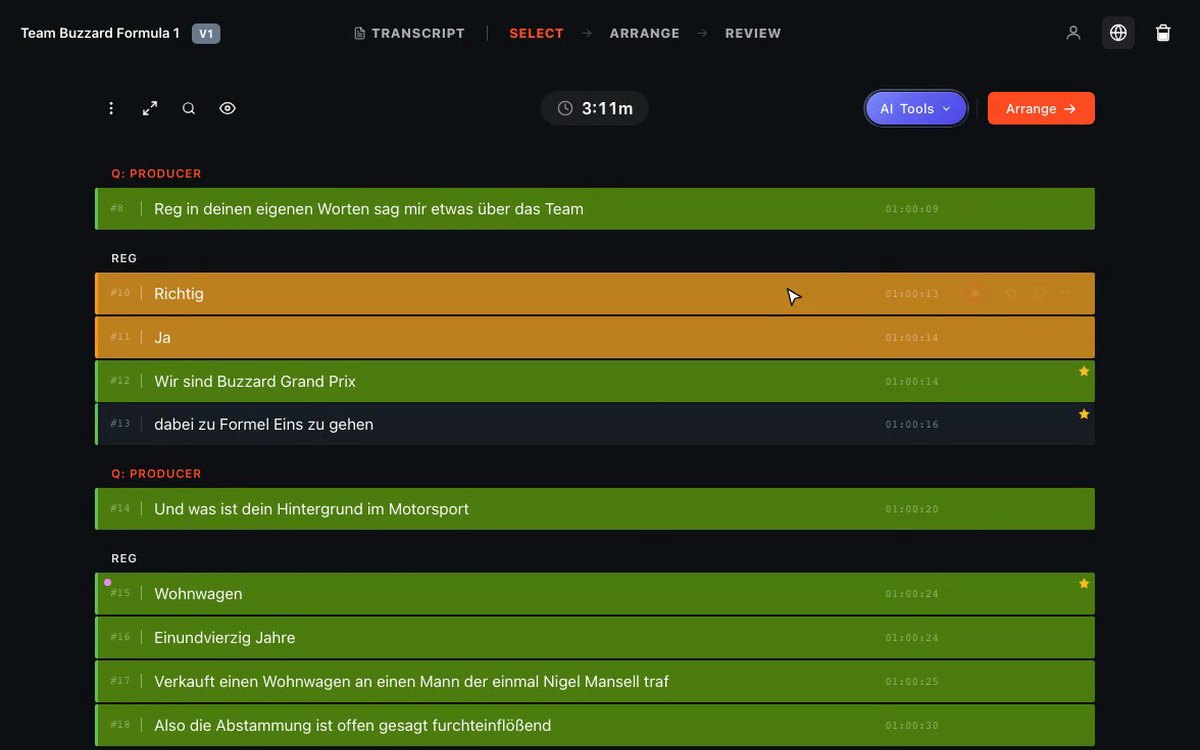 A transcript shown in German inside ScriptCut