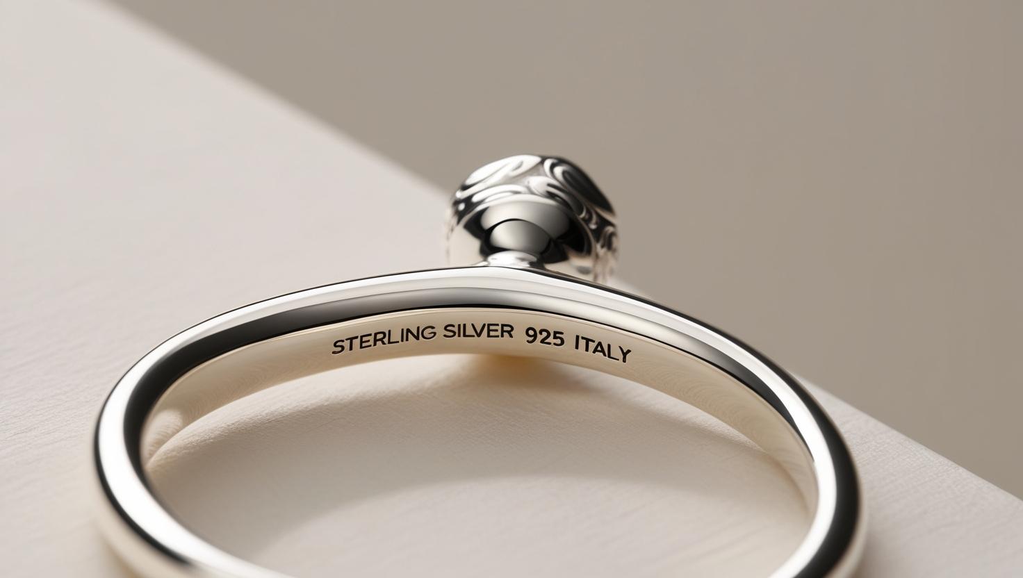Close-up of a sterling silver bracelet engraved with “925 Italy,” highlighting the hallmark of Italian craftsmanship and silver authenticity.