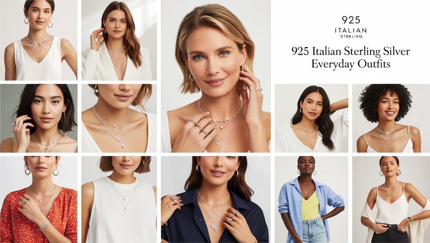 Women wearing 925 Italy silver jewelry with everyday outfits.
