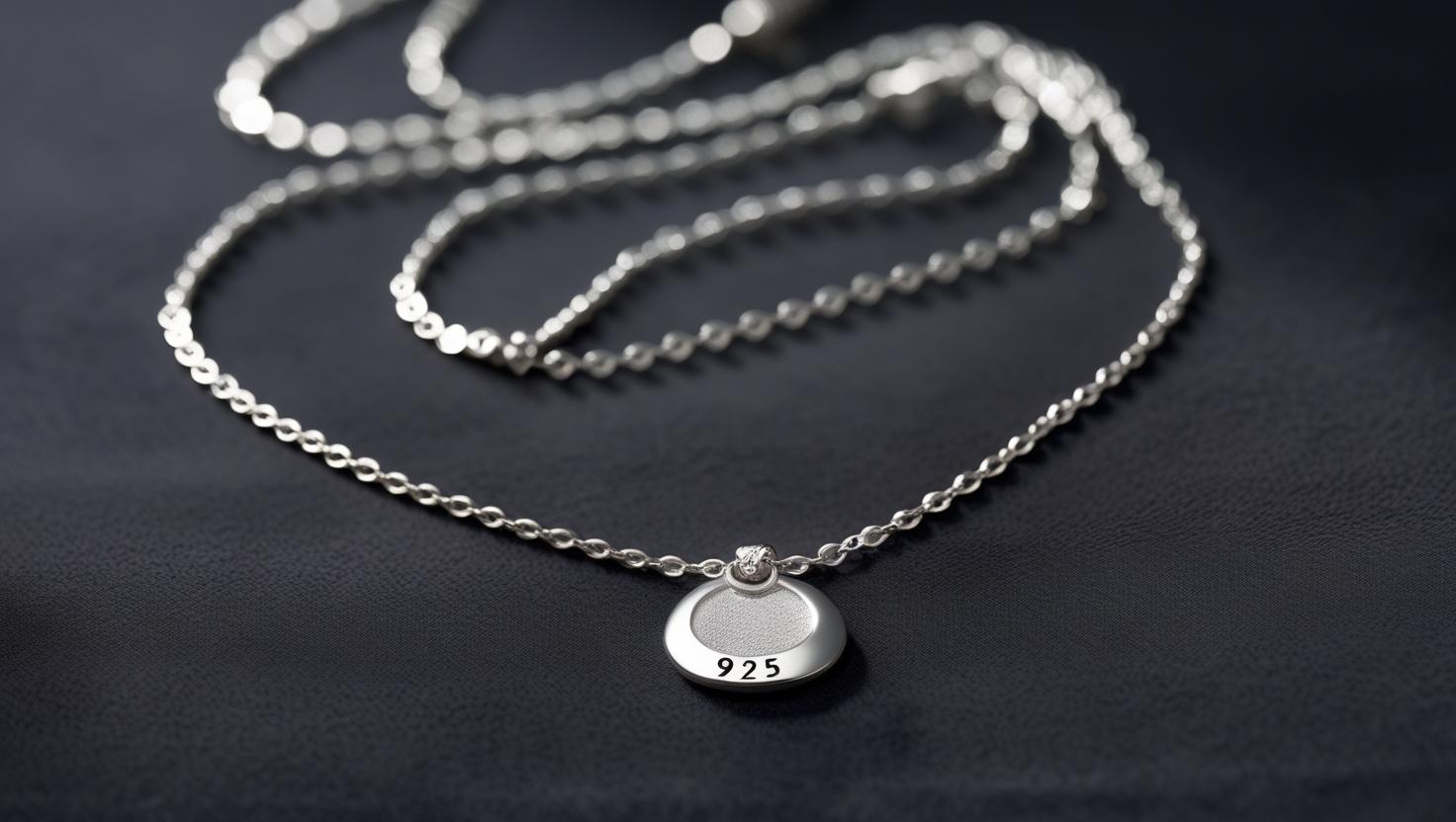 Sterling silver necklace with a 925 hallmark pendant symbolizing authentic quality.