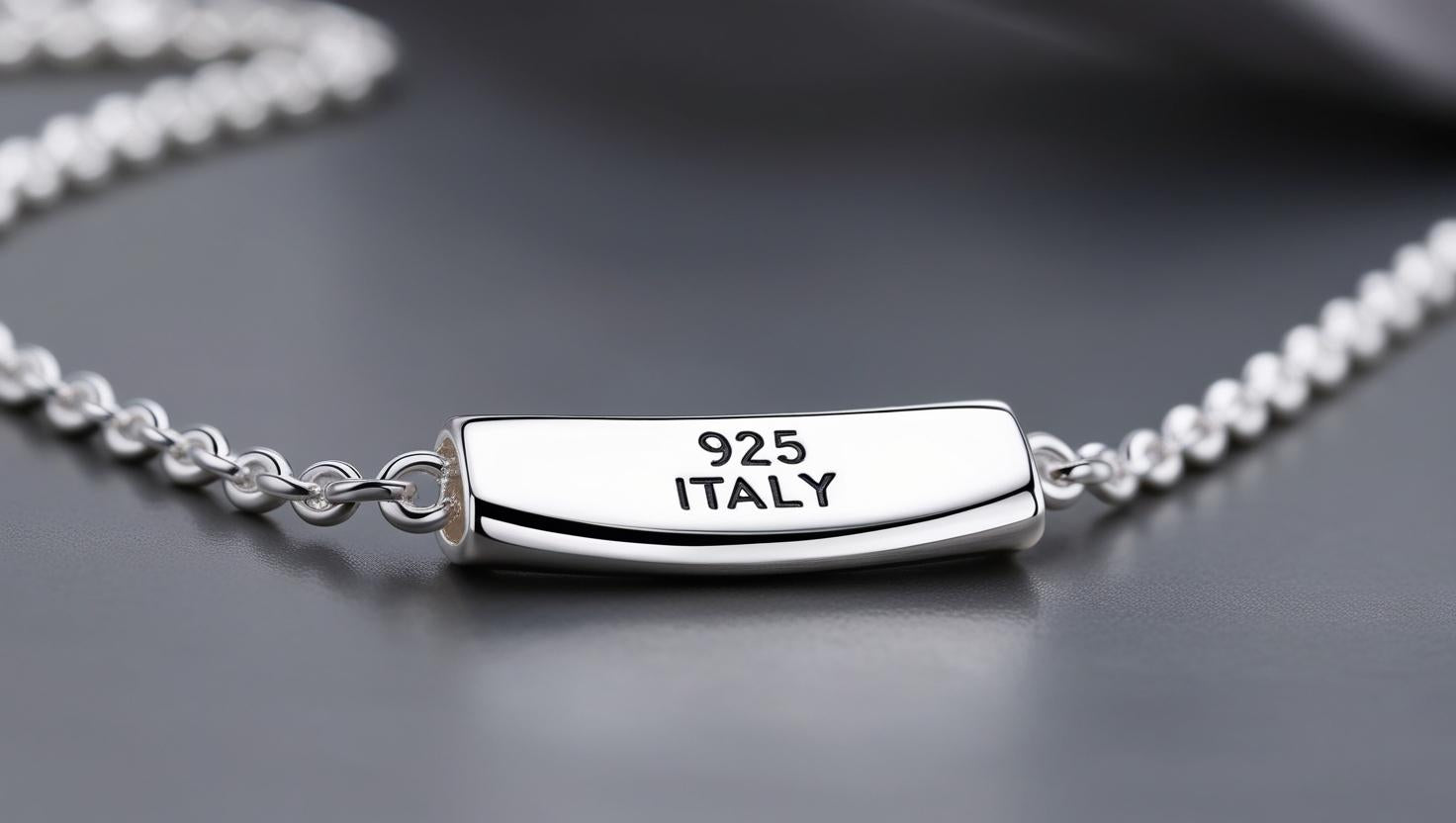 925 Italy sterling silver chain necklace with engraved purity marking on a polished tag.