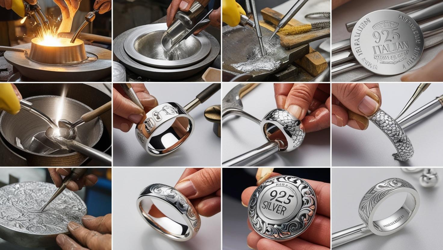 Crafting process of Italian 925 silver rings and jewelry.