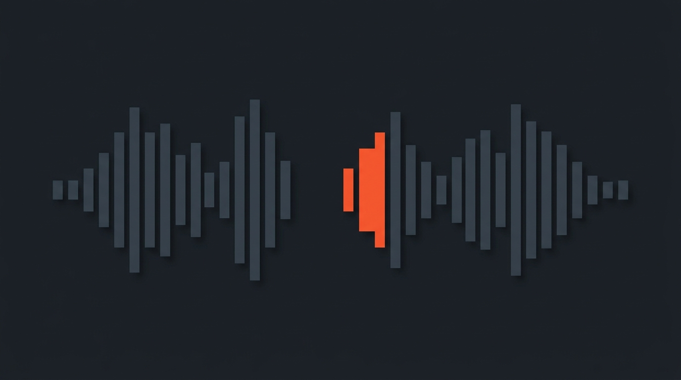 Flat editorial illustration of a sound waveform with a gap closing, symbolizing removing dead air from a talking-head video