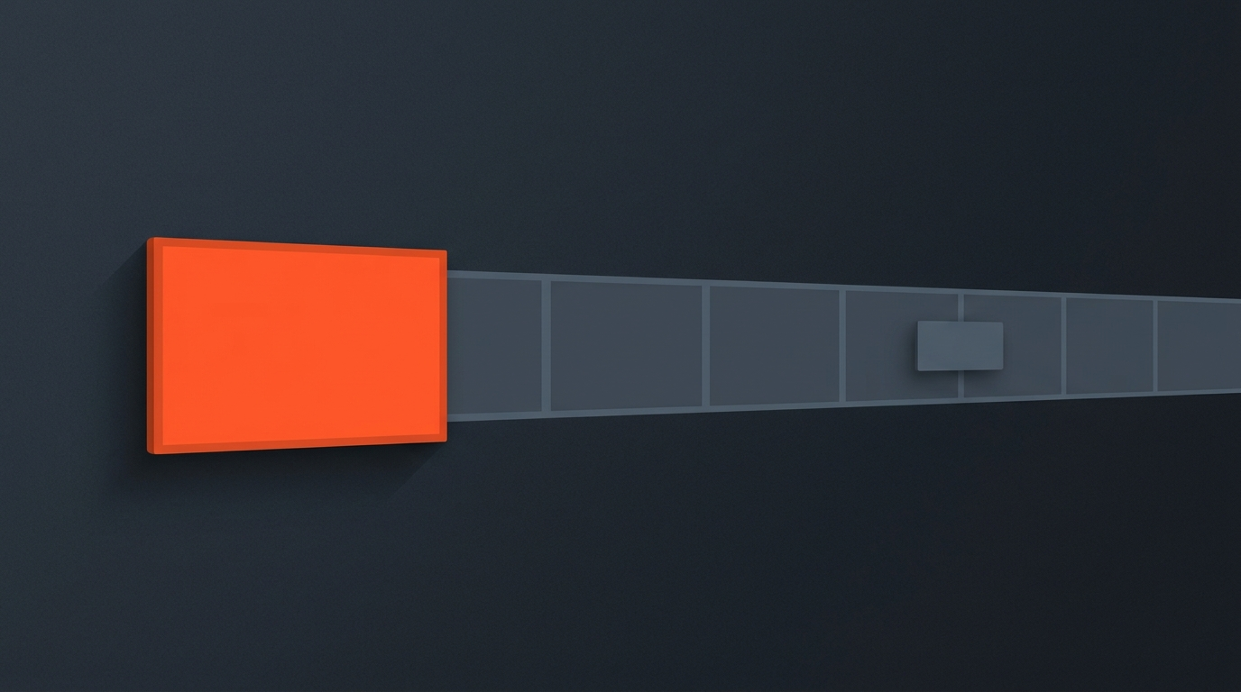 Flat editorial illustration of a filmstrip with the first frame highlighted in orange before a title card, representing a cold open