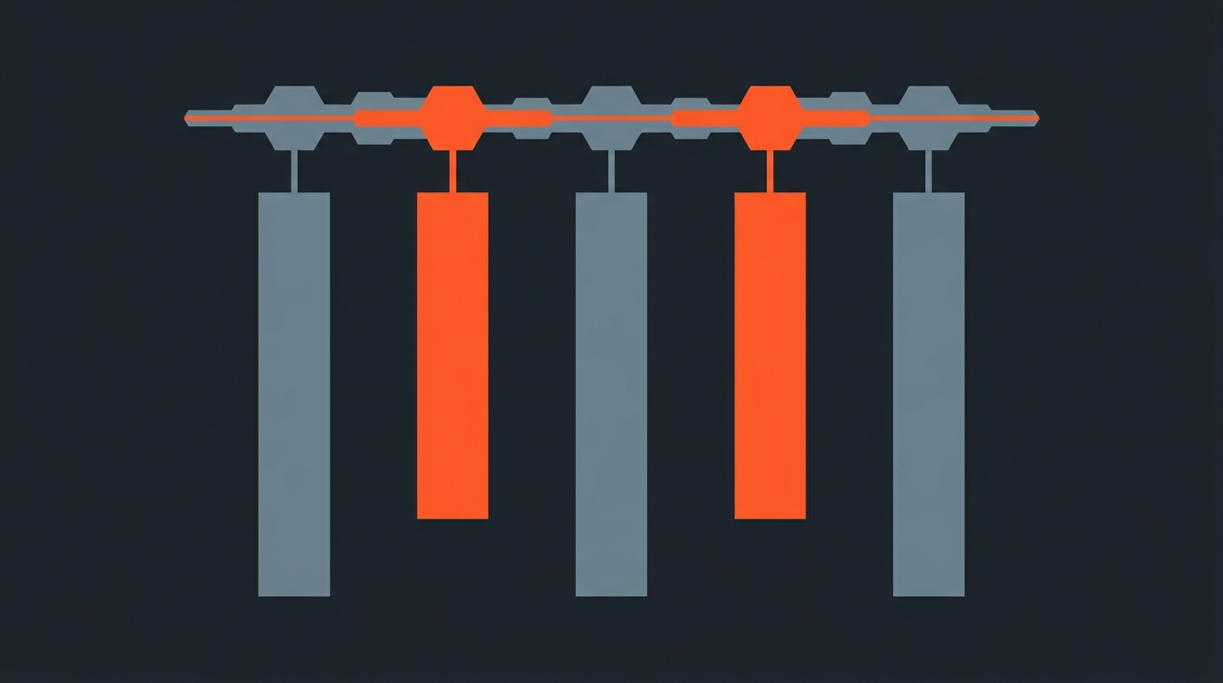 Editorial illustration of a waveform splitting into vertical short-form video panels, symbolizing podcast shorts