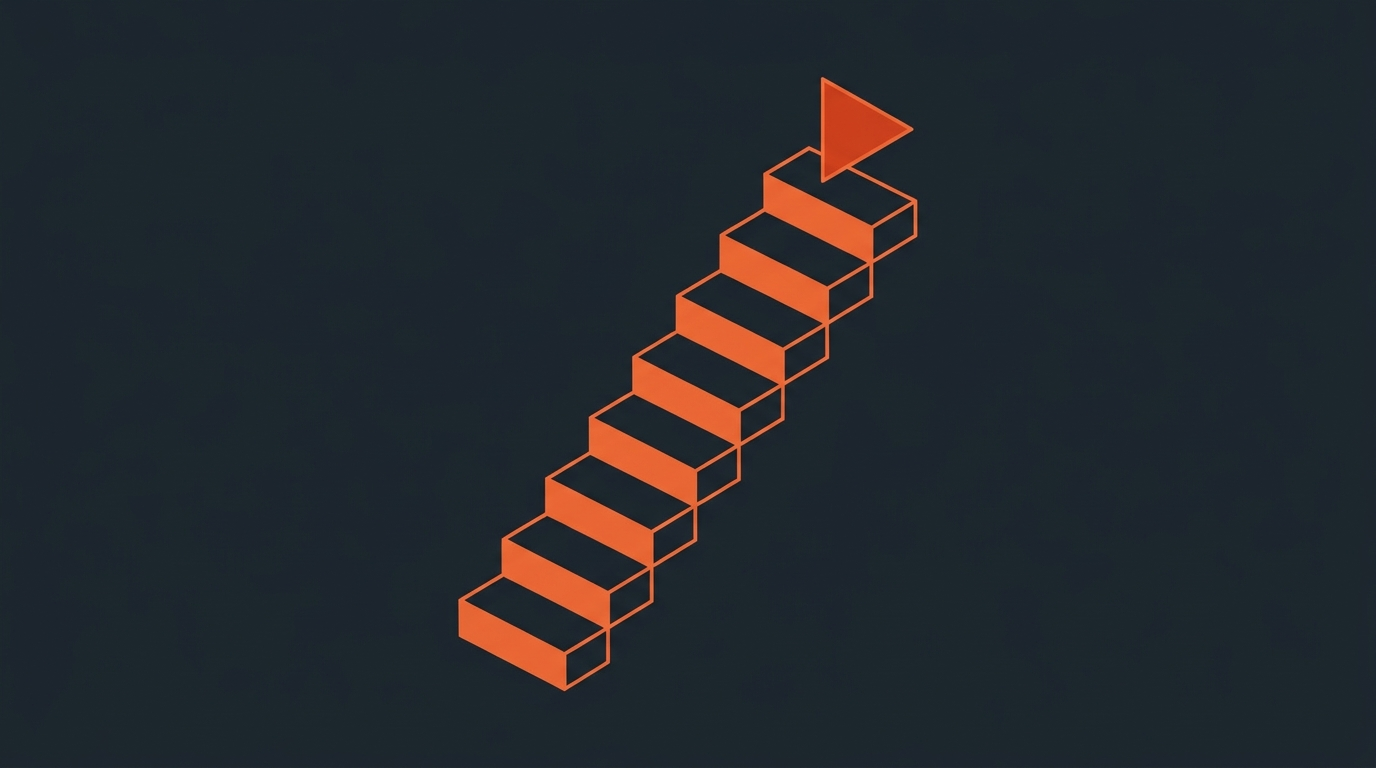Editorial illustration of a staircase built from shrinking video-lesson blocks
