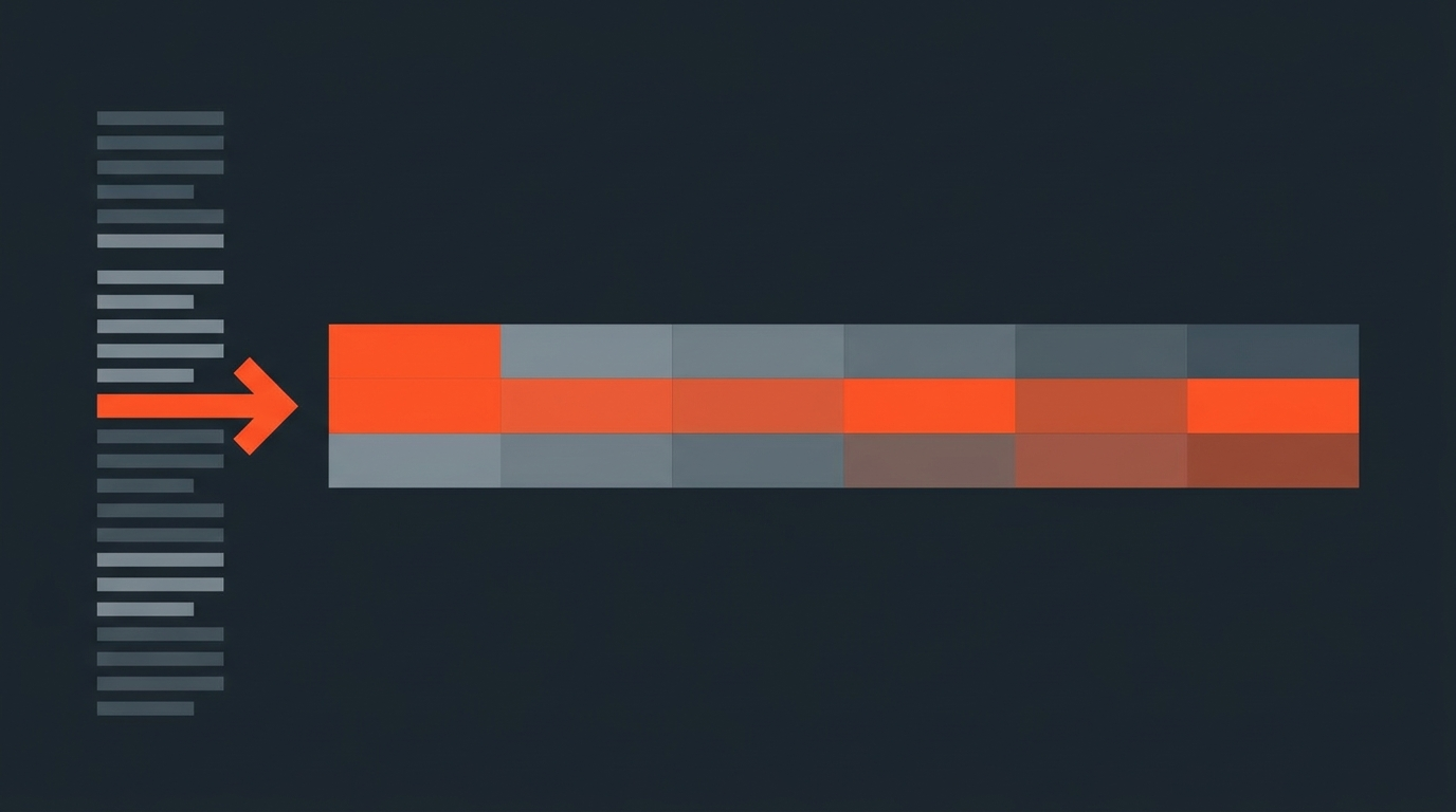 Editorial illustration of transcript text lines feeding into a timeline of clip blocks