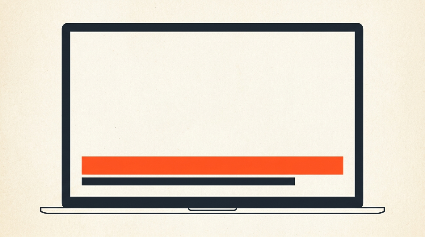 Editorial illustration of a screen frame with a bold graphic bar in the lower third