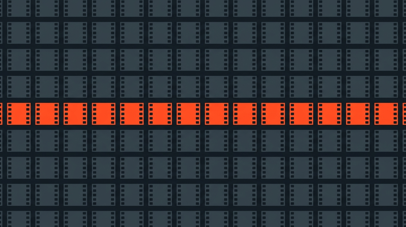 Editorial illustration of a grid of repeating clip tiles with one row highlighted in orange