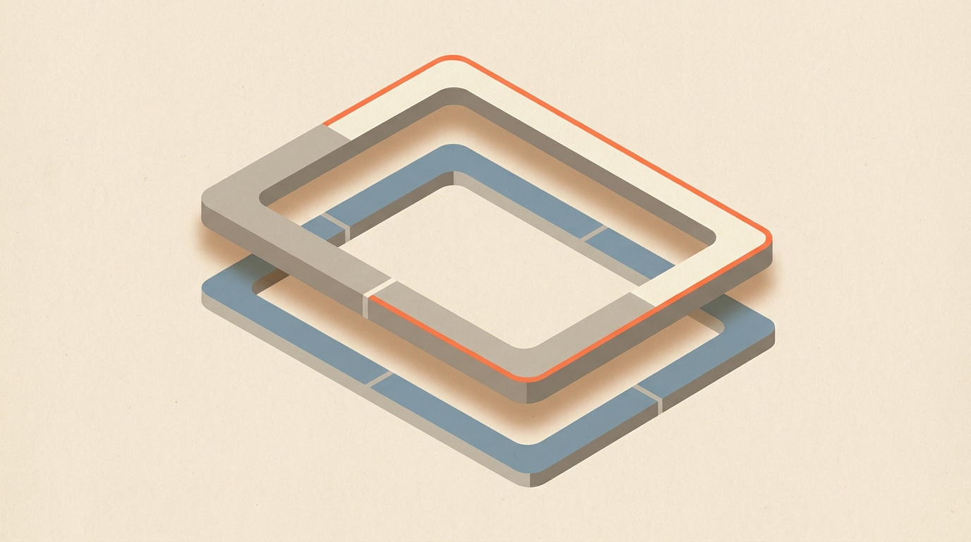 Two overlapping abstract geometric frame shapes representing A-roll and B-roll footage layered together