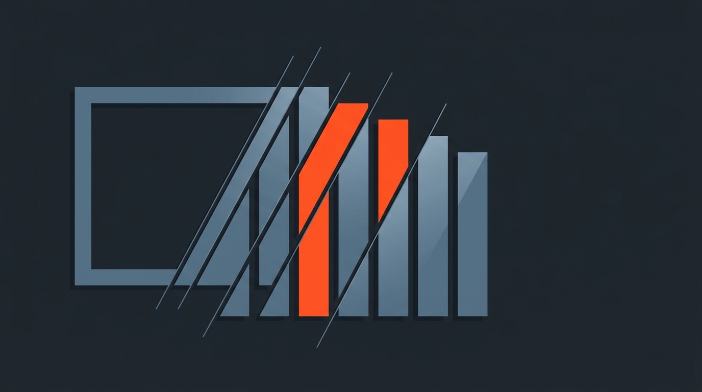Flat editorial illustration of a wide horizontal frame being sliced into vertical frames, symbolizing turning long video into YouTube Shorts