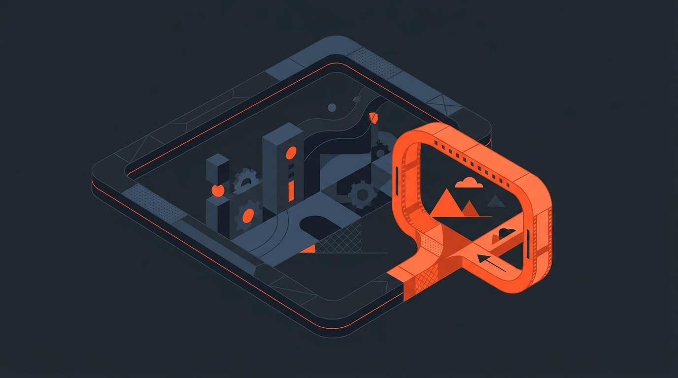 A main film frame with a smaller frame branching off and looping back to it like a detour path