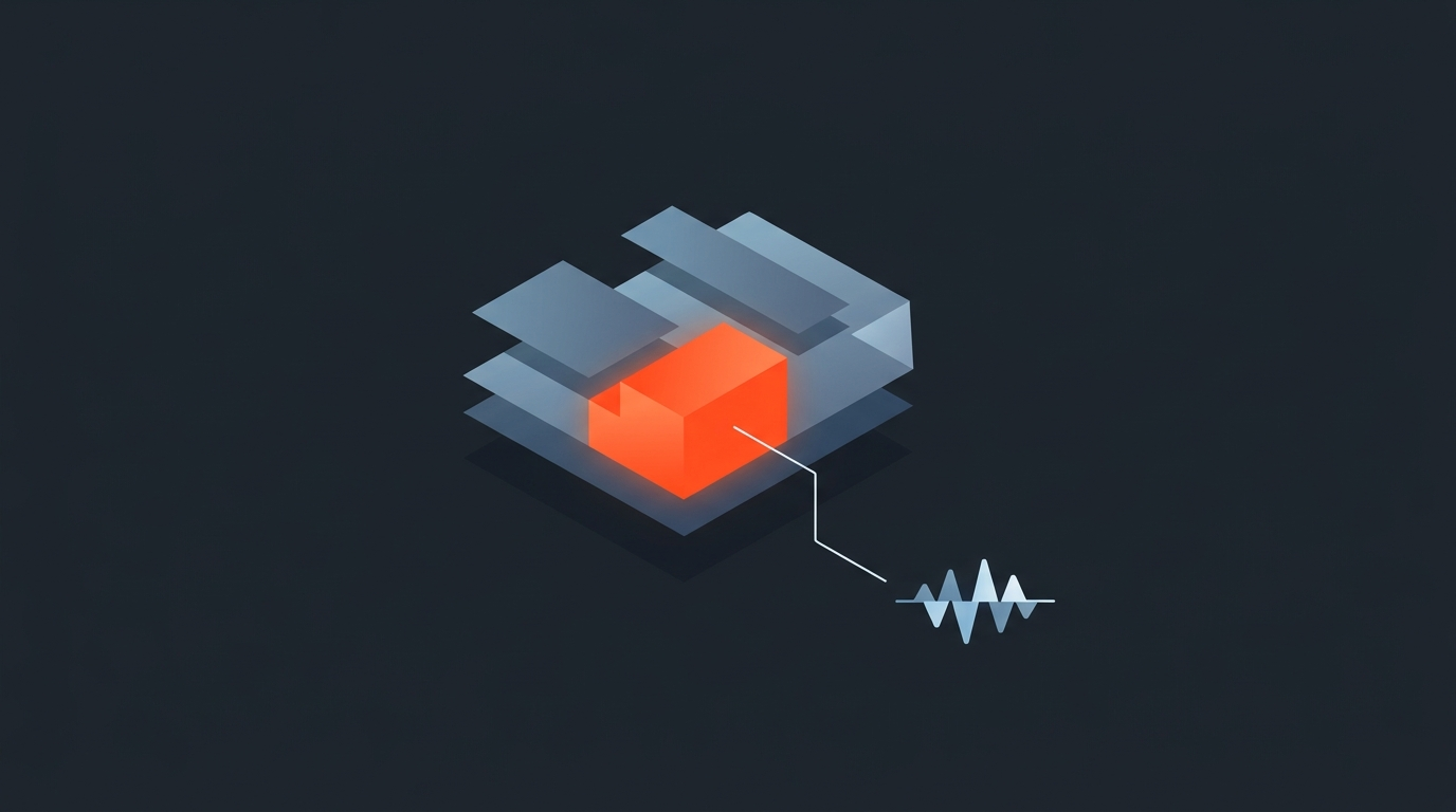 Flat editorial illustration of a geometric file icon connected to a soundwave representing an AAF audio handoff