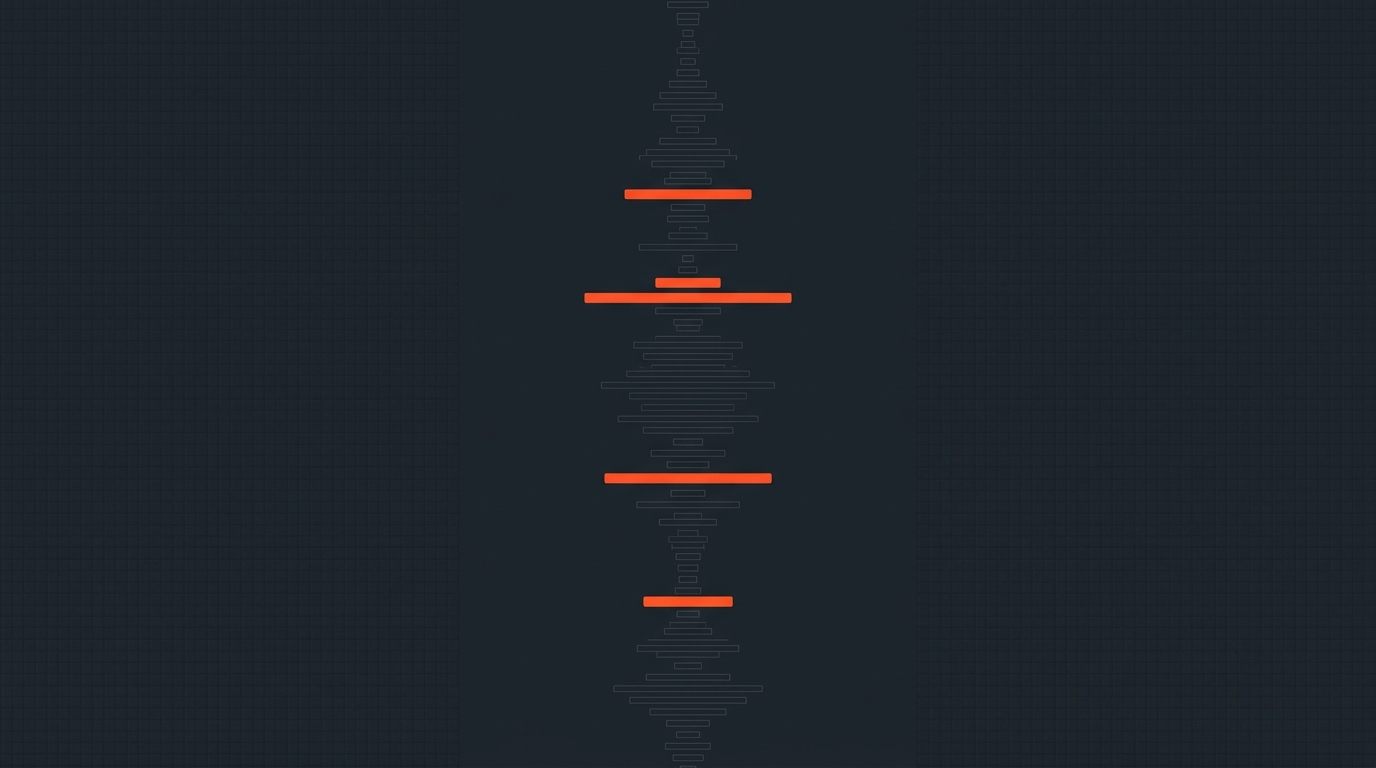A waveform with a few standout peaks highlighted in orange among many faded bars