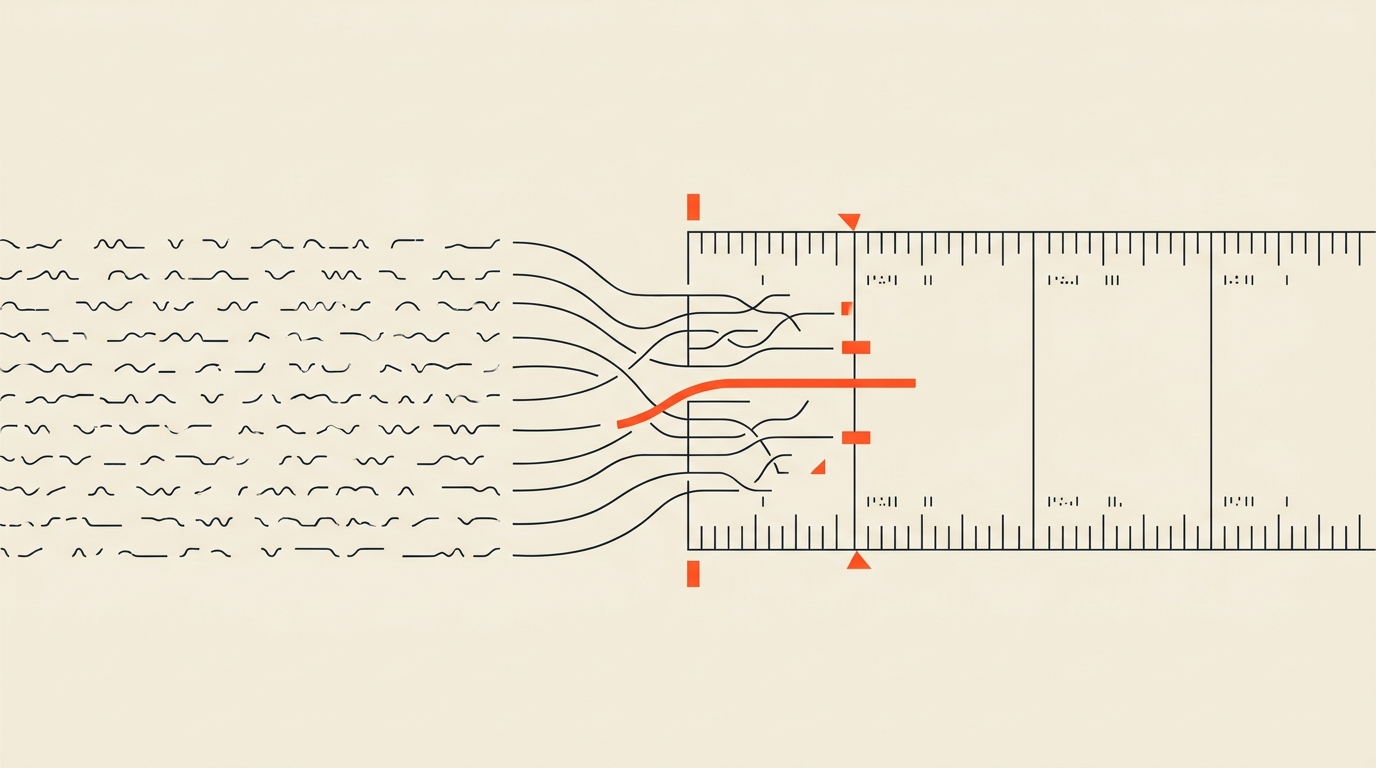Transcript text lines transforming into a precise timecode frame grid