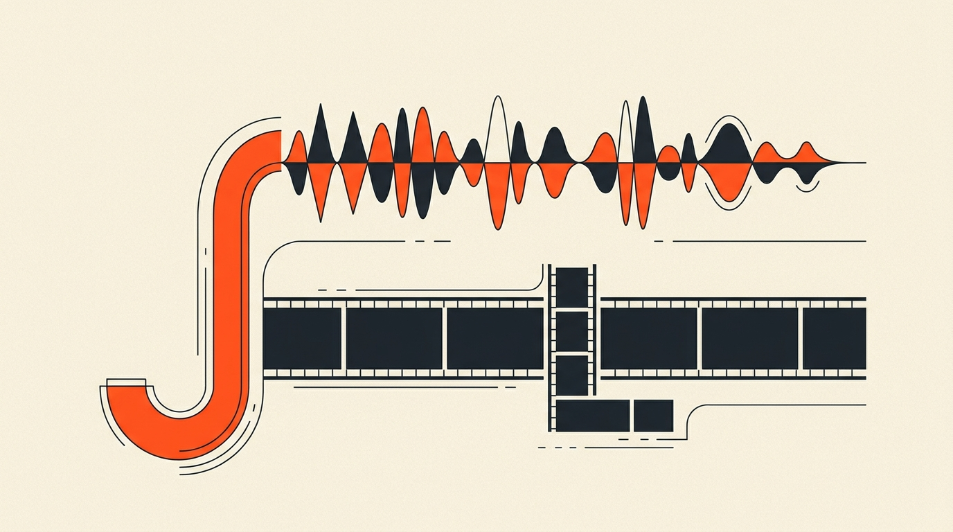 Audio and video timeline tracks offset from each other, tracing the shapes of the letters J and L