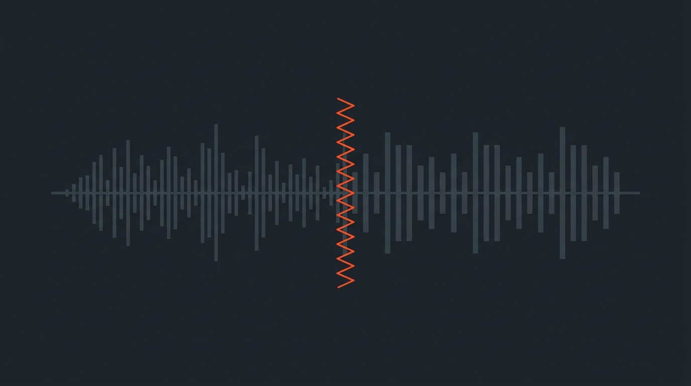 Two mismatched audio waveform segments spliced together with a visible seam down the middle