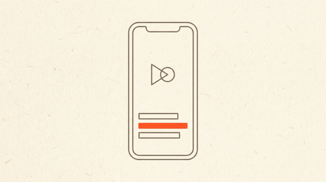 Editorial illustration of a vertical phone frame with caption bars