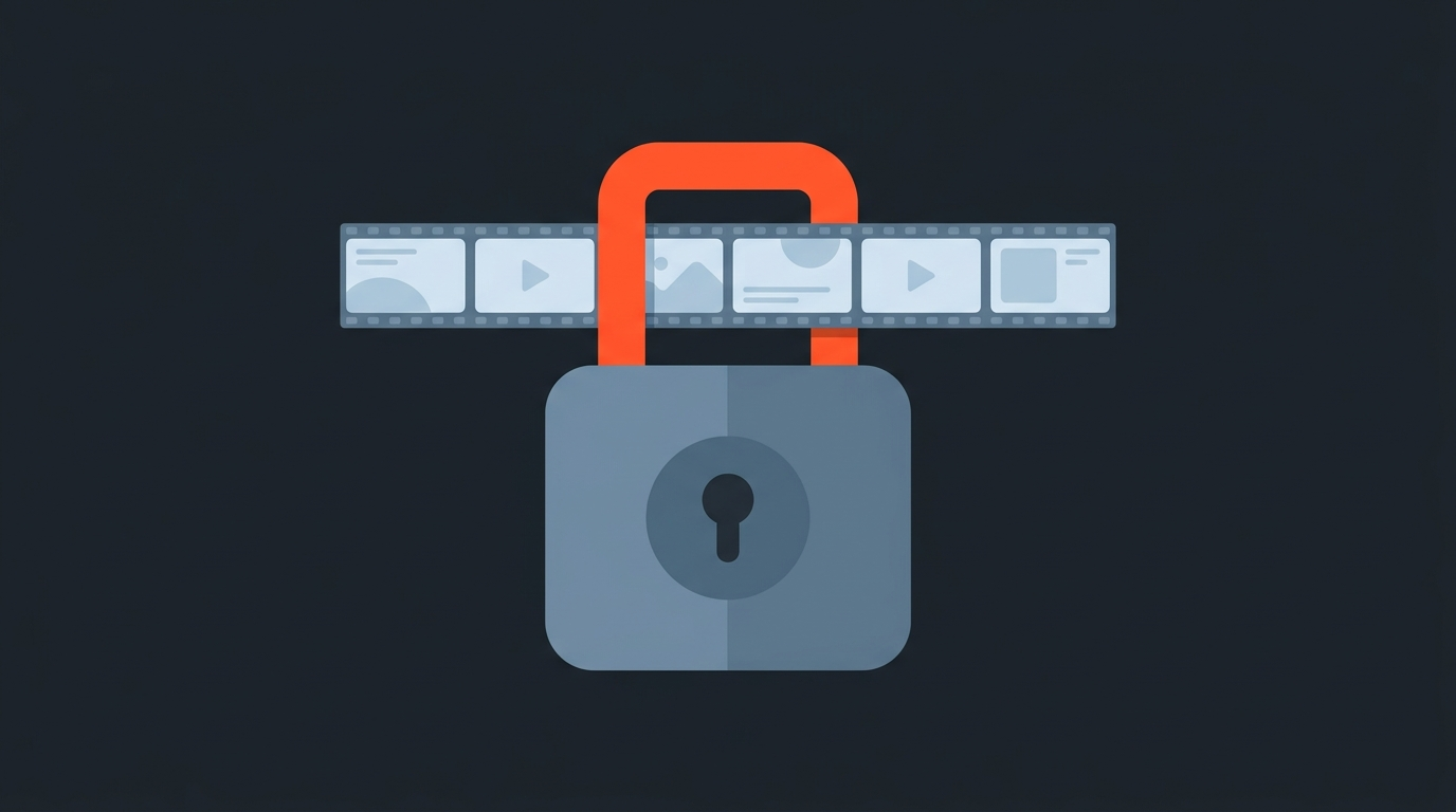 Editorial illustration of a padlock closing over a filmstrip