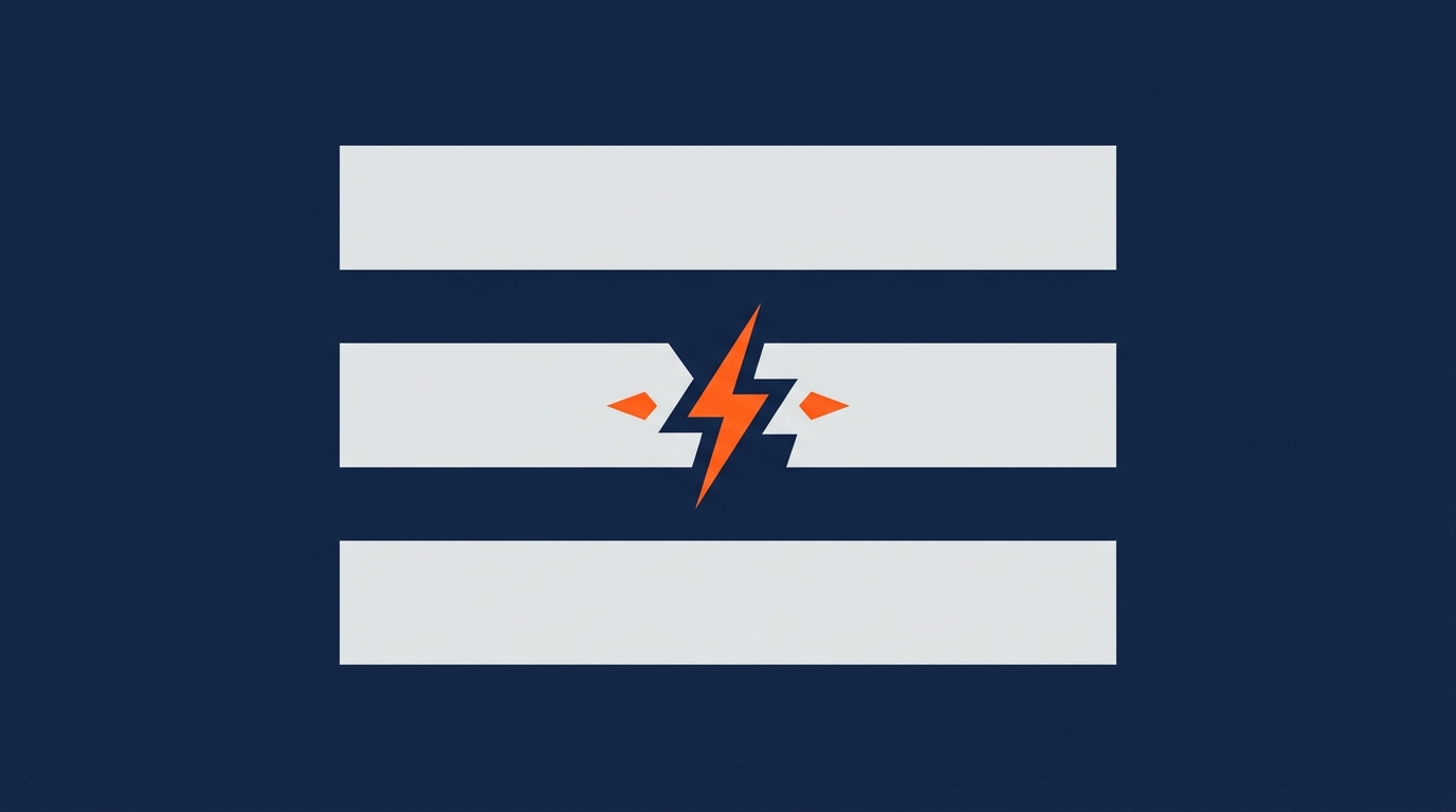 Abstract editorial illustration of three transcript bars being stitched together with orange splice marks on a dark navy background