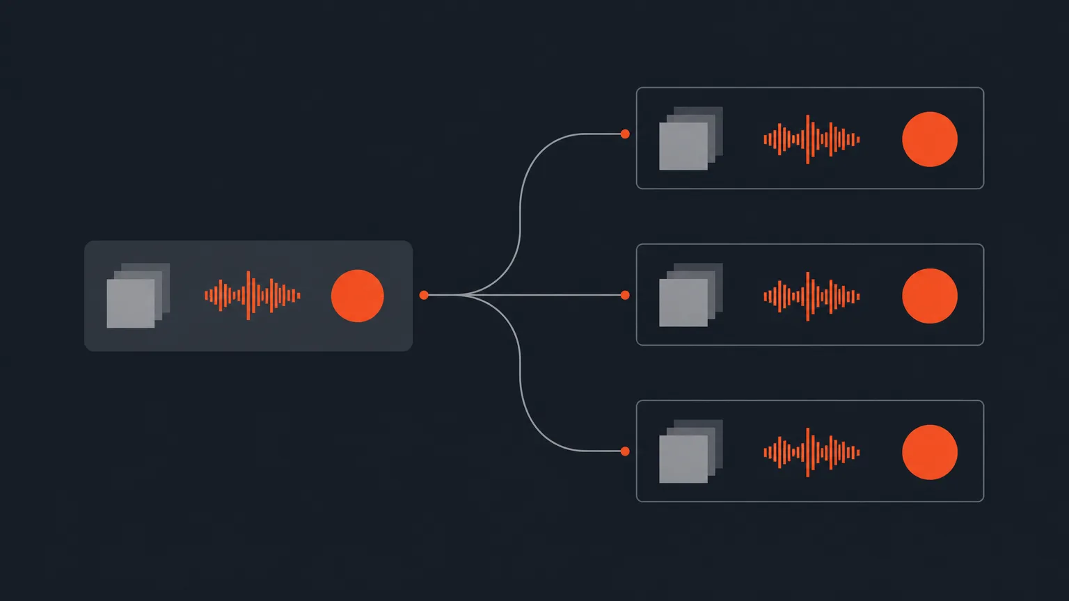 Diagram of one shared media library connected to multiple separate project timelines