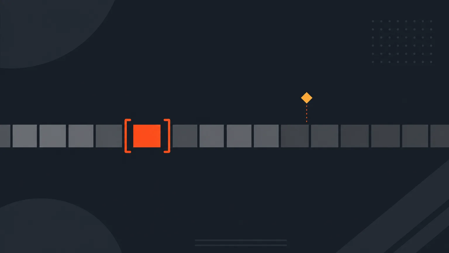 Illustration of a timeline cut point with adjustable frame brackets and an amber marker nearby