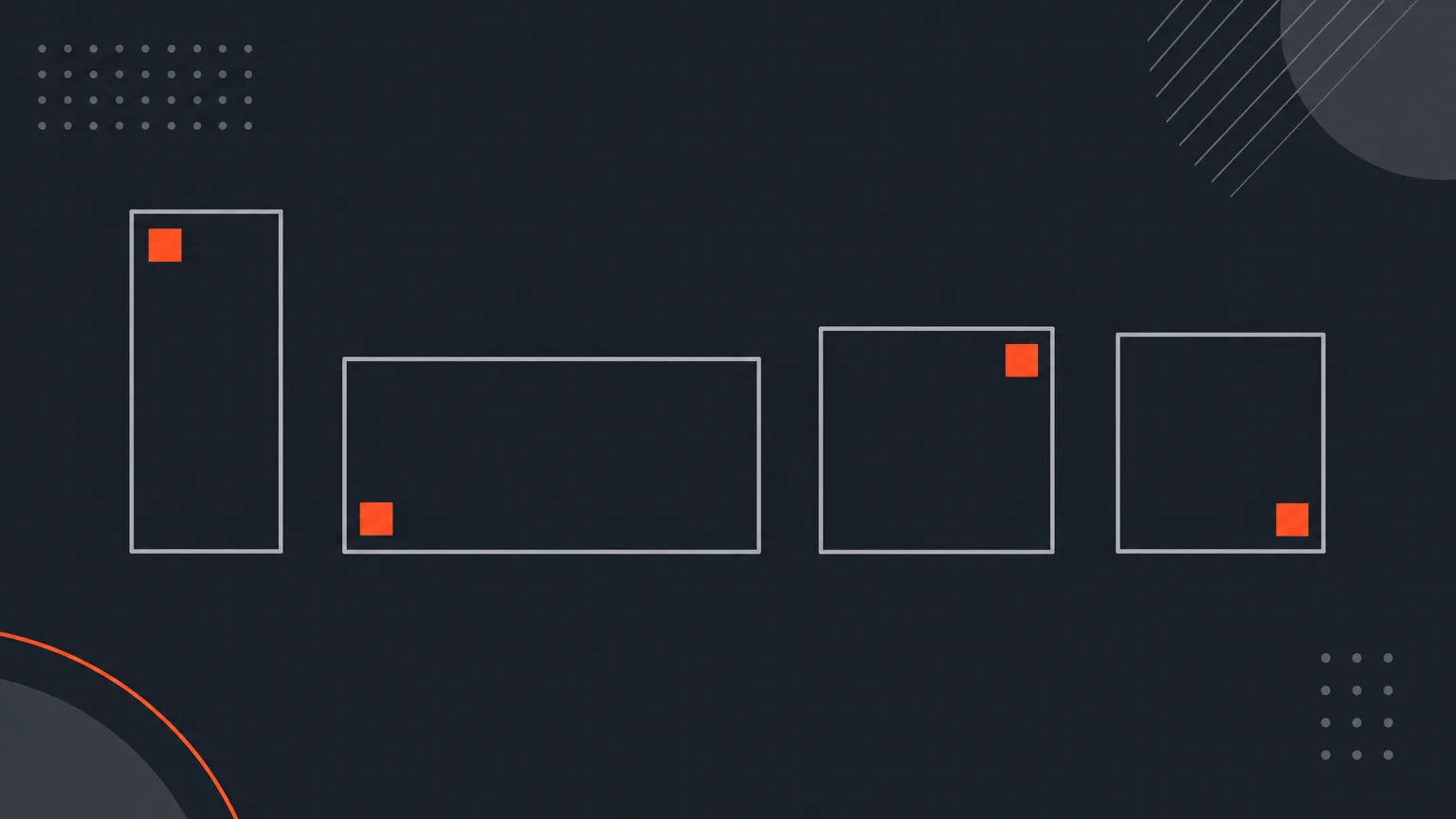 Four rectangle shapes representing different clip formats, each with a small square logo mark placed in a different corner.