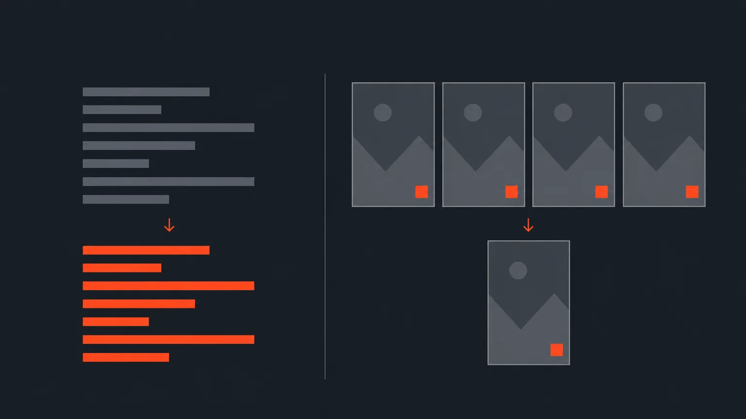 Illustration of caption bars and cover frames aligning to a consistent pattern, representing learned client style rules.
