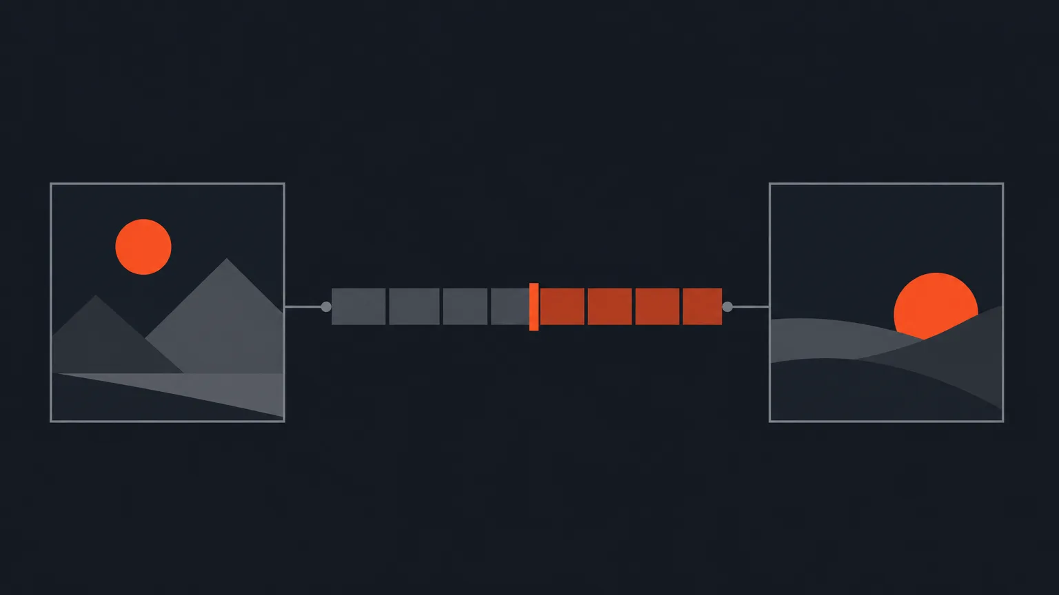 Illustration of a timeline of blocks connecting between two simple panel frames