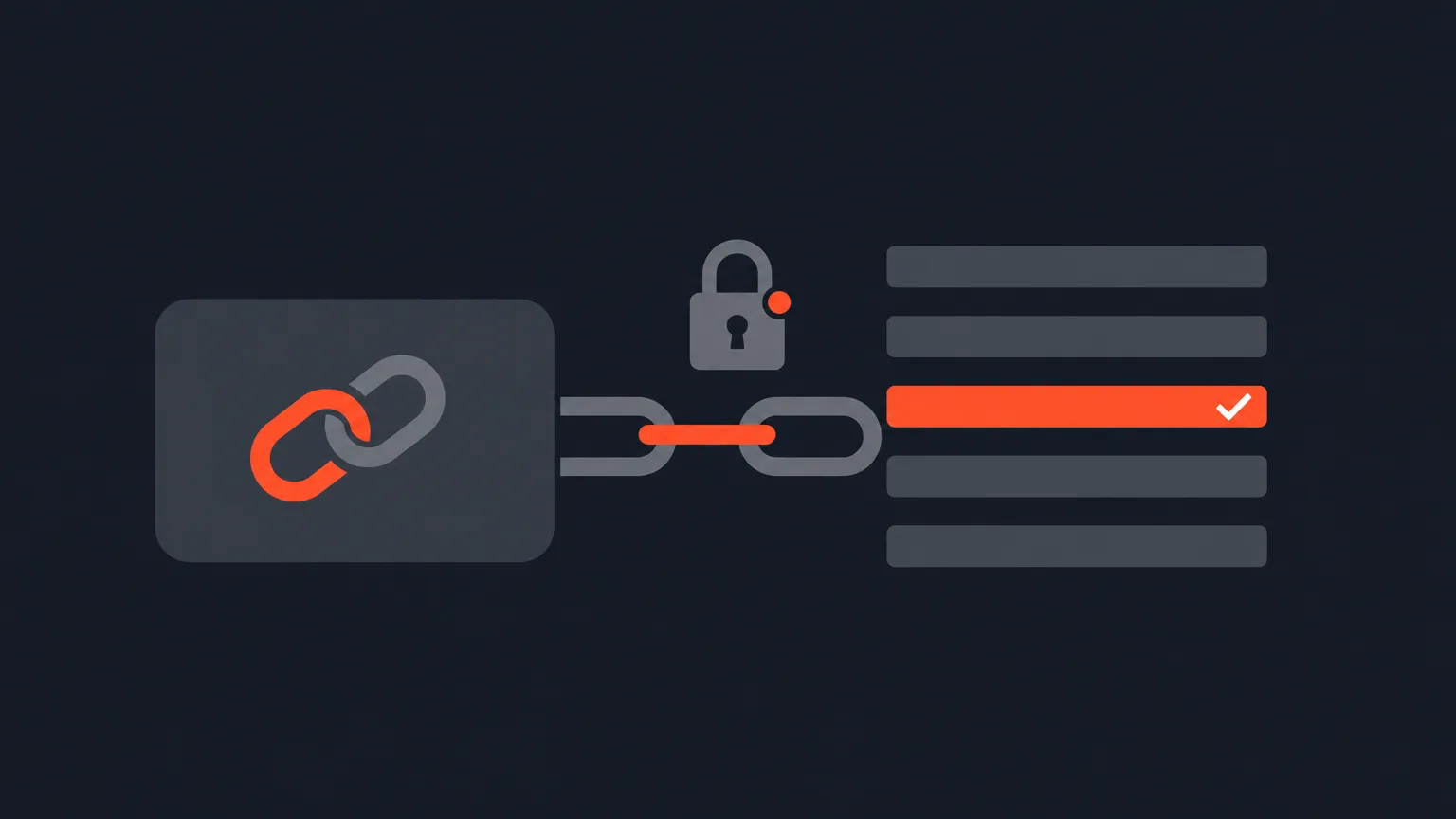 Illustration of a link icon connecting to transcript line bars, with one line marked and a lock symbol nearby representing password protection.