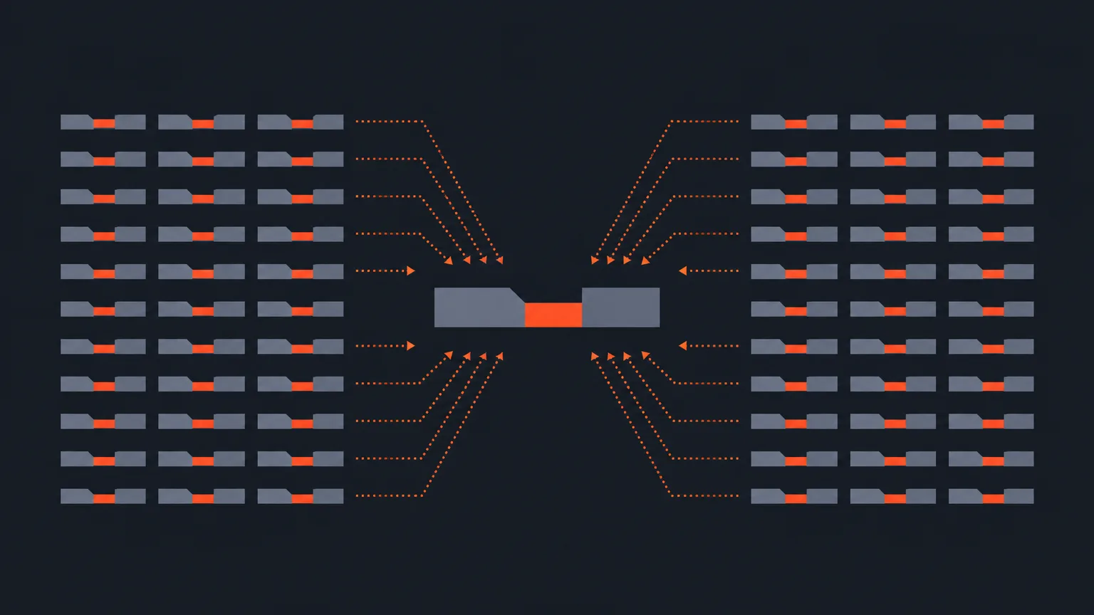 Multiple rows of bars each trimmed in the same place, converging into one central bar showing the new shared default shape.