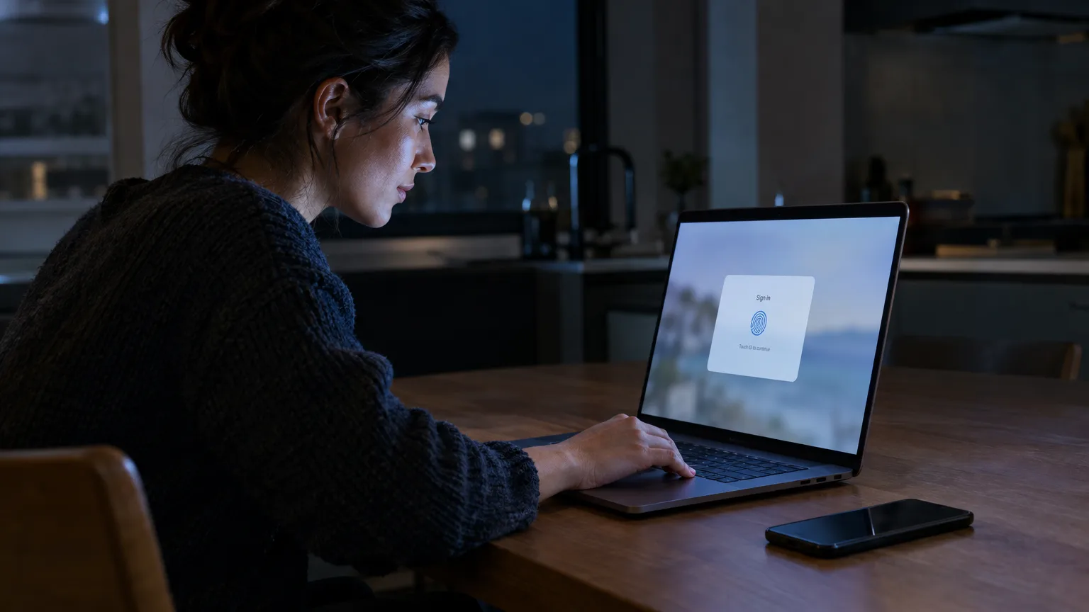 Person using Touch ID to sign into ScriptCut instead of typing a password