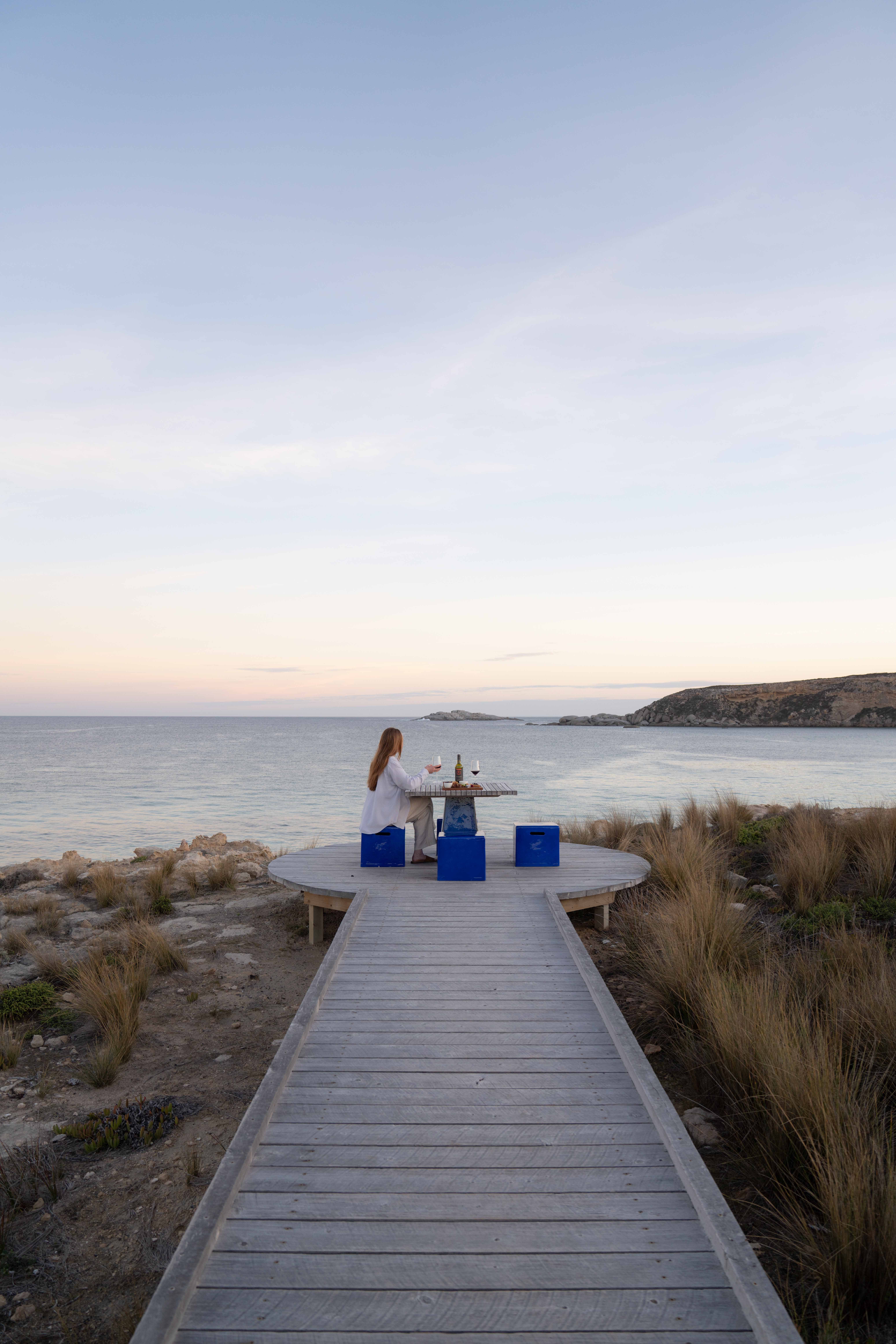 Southern Ocean Lodge dining at sunset