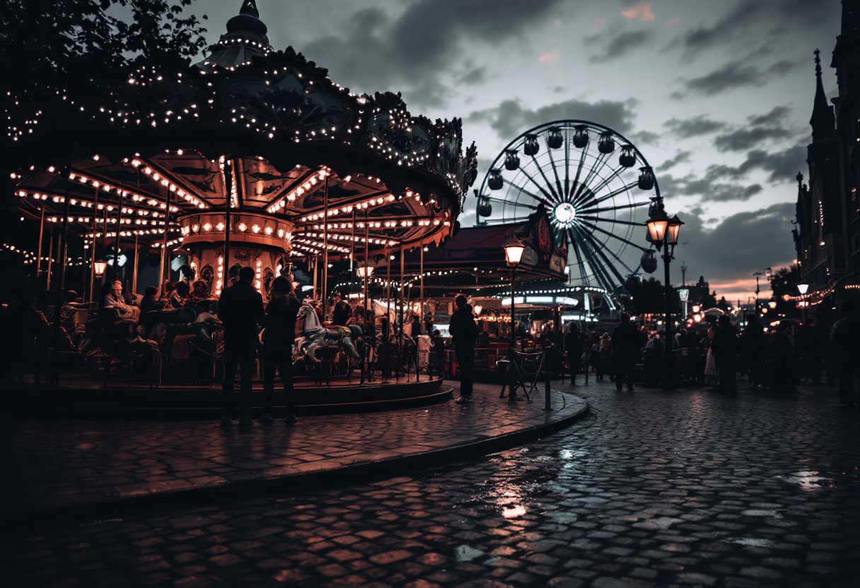 image of park with people enjoying rides