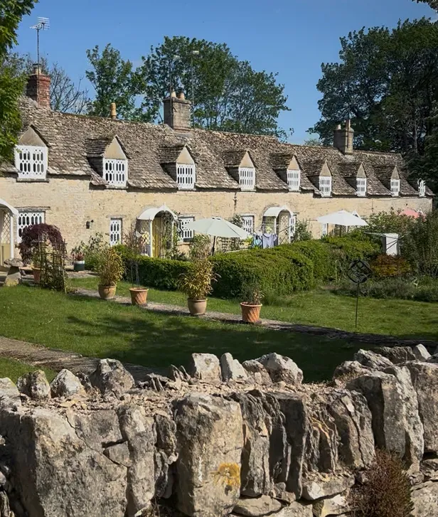 The famous pretty cottages in the center of Calmsden, Gloucestershire