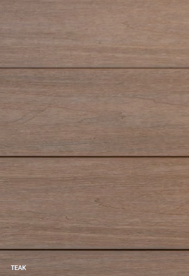 Madera de teca con superficie suave y vetas naturales de color marrón claro.