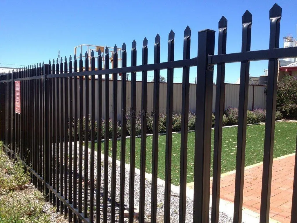 Powder-coated spear top fencing on a commercial site in Brisbane by Synergy Fencing