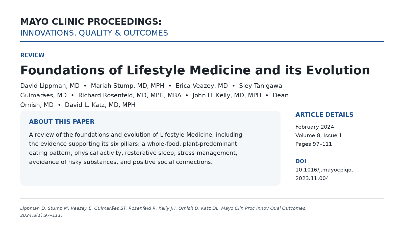 Article card for Foundations of Lifestyle Medicine and its Evolution
