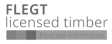 Logo with words 'FLEGT licensed timber' above a small row of gray rectangles.